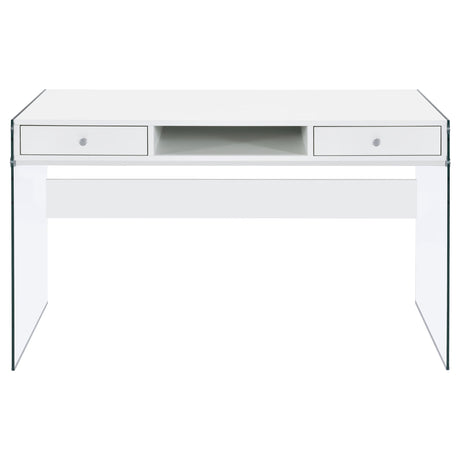 Dobrev 48-Inch 2-Drawer Writing Desk in White High Gloss