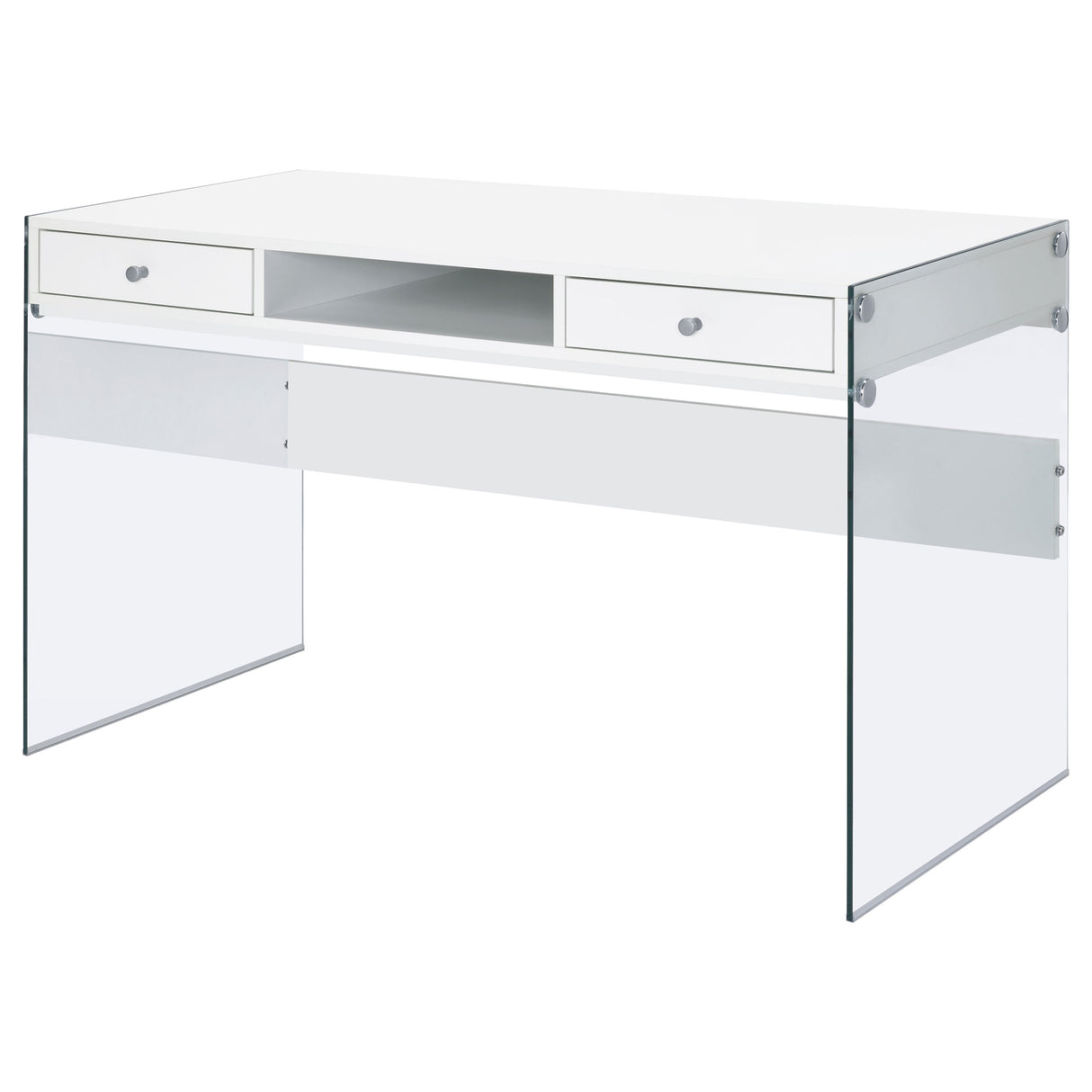 Dobrev 48-Inch 2-Drawer Writing Desk in White High Gloss