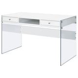 Dobrev 48-Inch 2-Drawer Writing Desk in White High Gloss