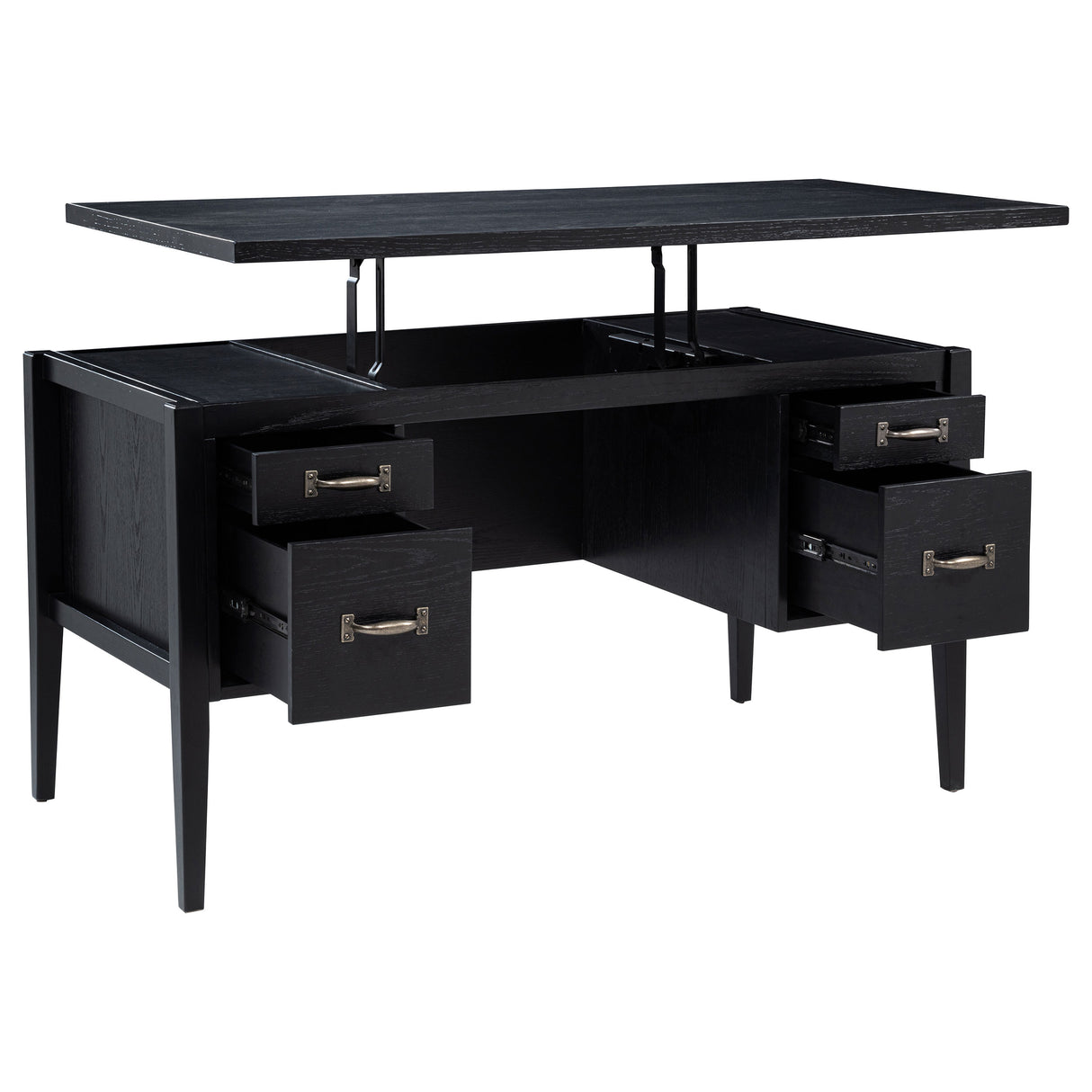 Graham 54-Inch Black Lift Top Computer Desk with 4 Drawers