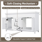 Bathroom Vanity Cabinet Only, 3 Drawers & 4 Doors & Double Layer Shelves - White