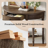 Half Moon Console Table With Drawer & Shelf For Living Room - Walnut