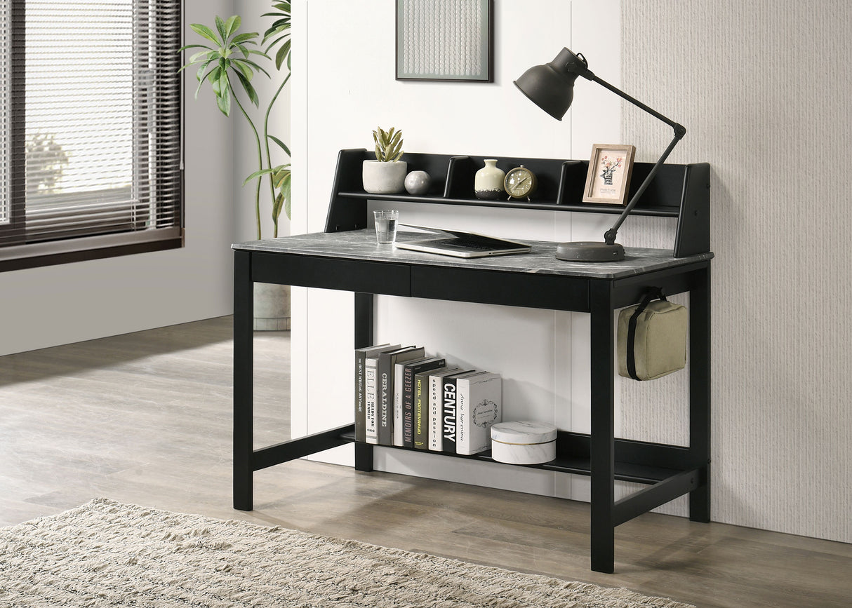 Besler 47-Inch Writing Desk with Shelf - Grey Stone and Black