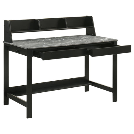 Besler 47-Inch Writing Desk with Shelf - Grey Stone and Black