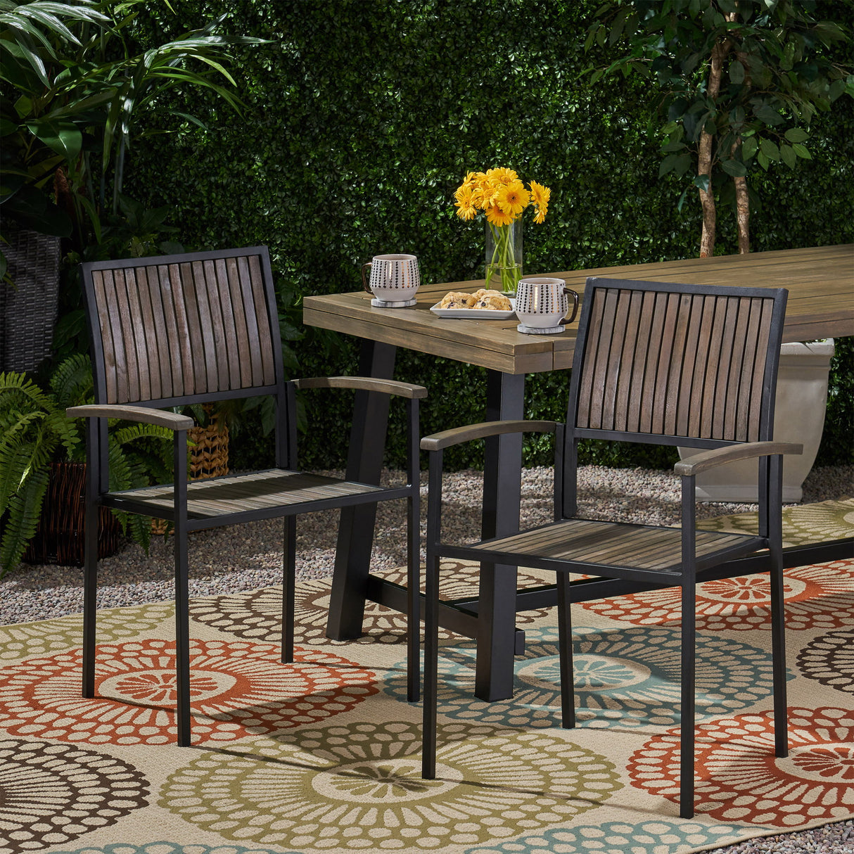 Vermilion - Outdoor Dining Chair With Vertical Slat And Wooden Arm