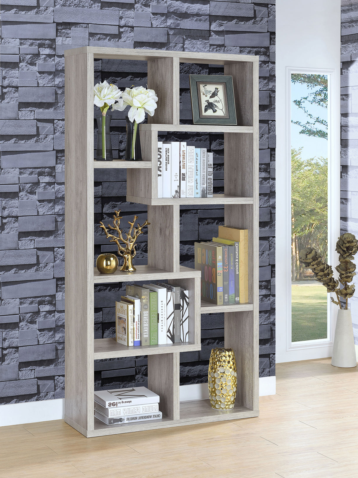 Theo 71-inch 6-Shelf Bookshelf in Grey Driftwood