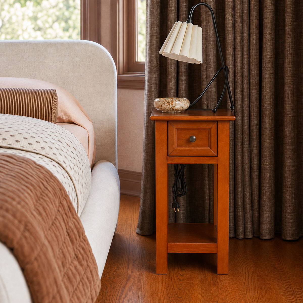 End Table With Drawer And Shelf For Living Room - Walnut