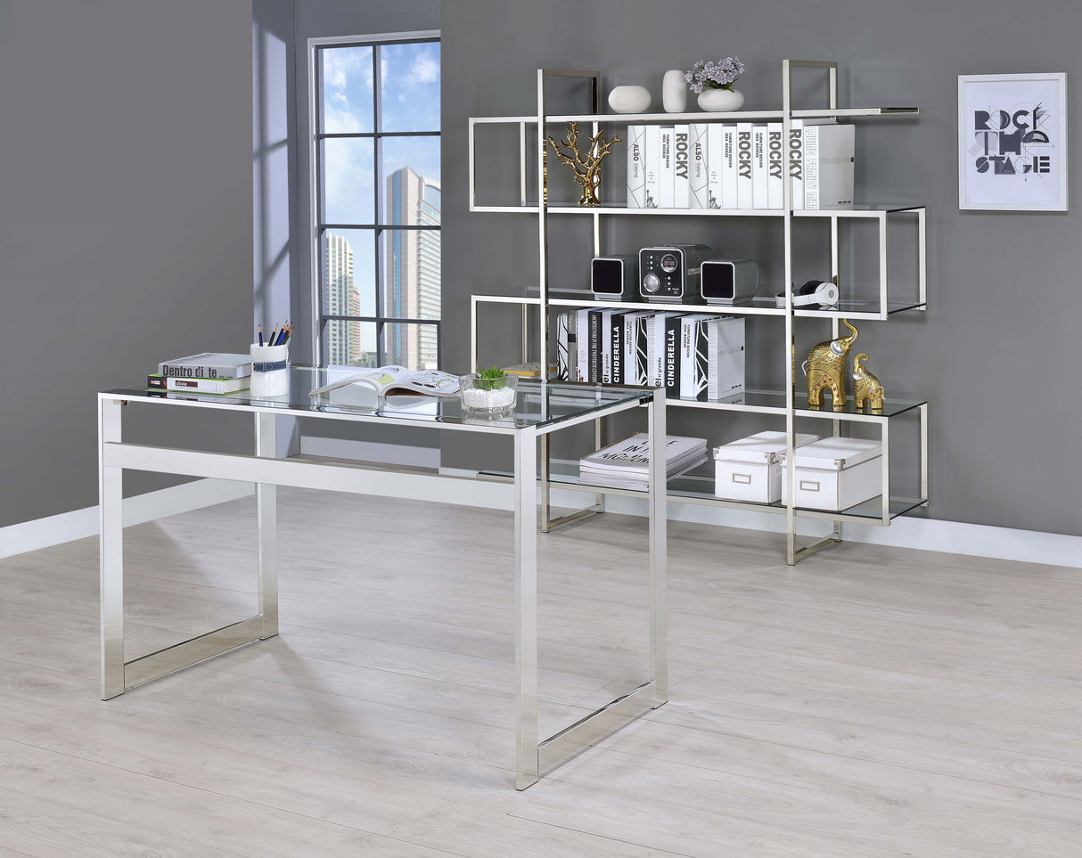 Elmer 63-Inch 5-Shelf Bookshelf in Clear Glass and Chrome