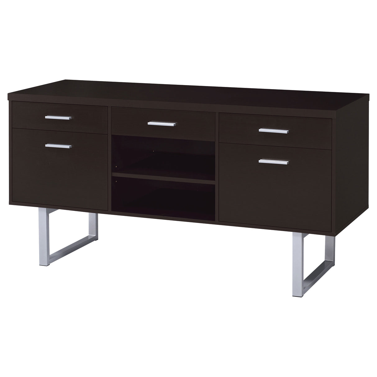 Lawtey 5-Drawer Home Office Storage Credenza in Cappuccino