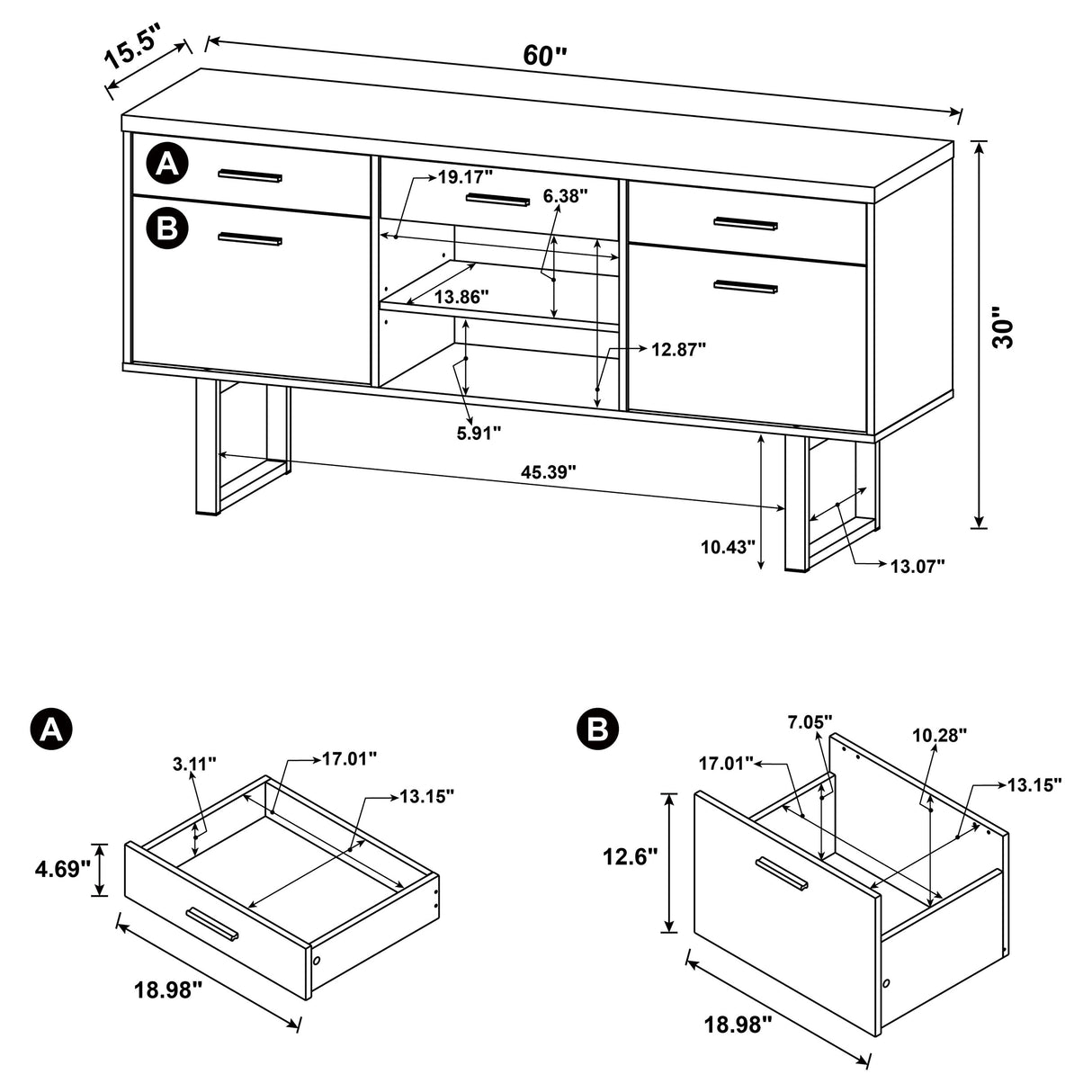 Lawtey 5-Drawer Home Office Storage Credenza in Cappuccino