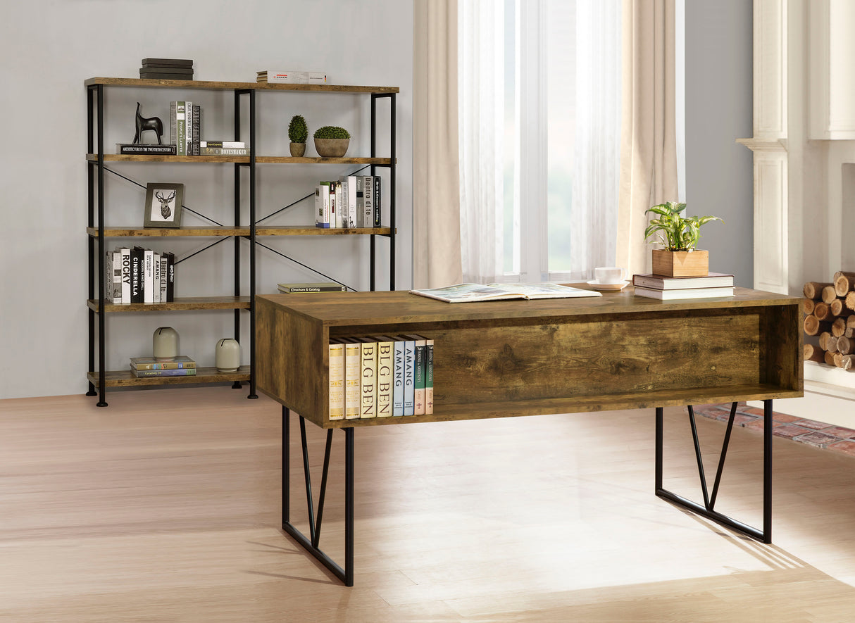 Analiese 63-inch 4-Shelf Double Bookshelf in Rustic Nutmeg