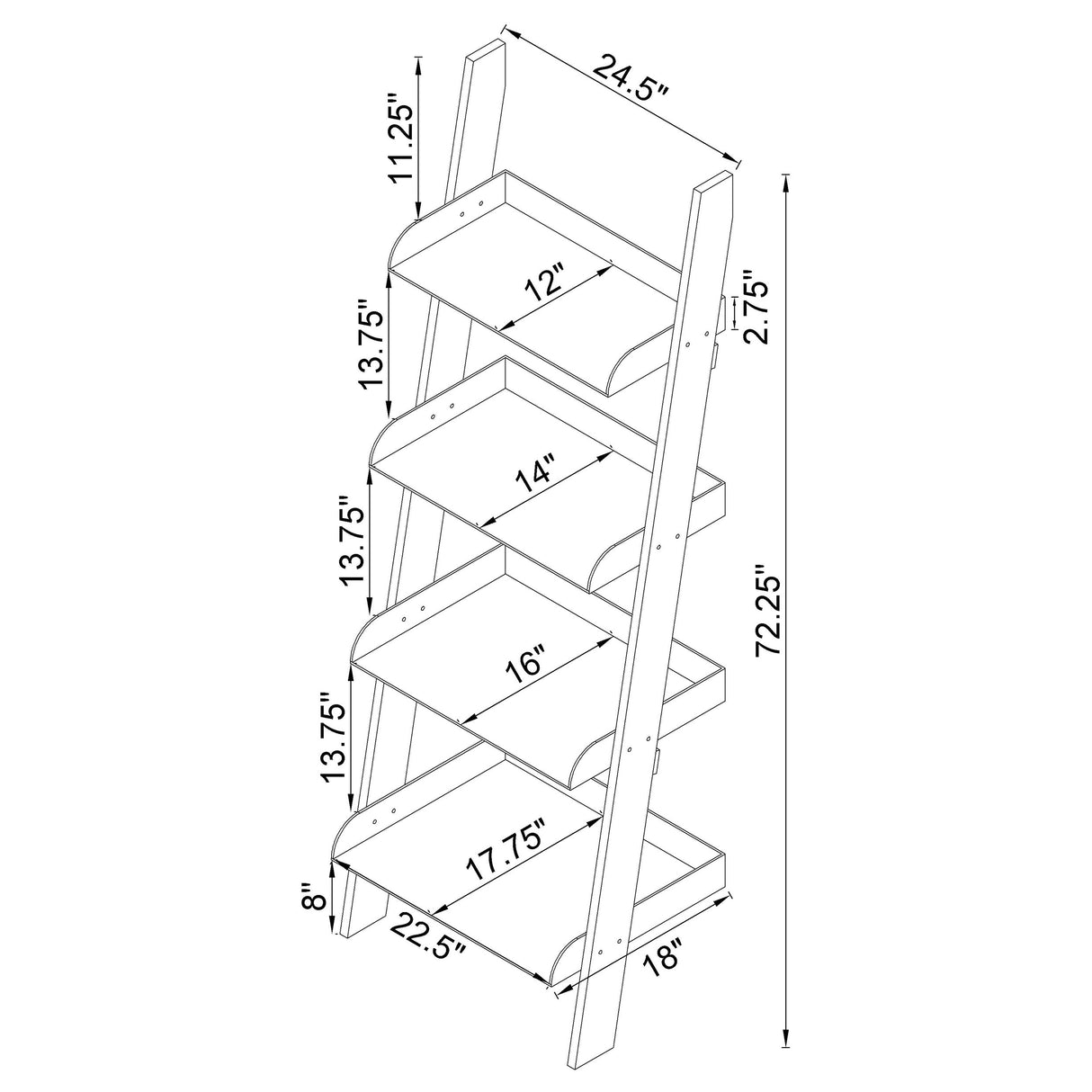 Amaturo 72-Inch 4-Shelf Clear Acrylic Ladder Bookshelf