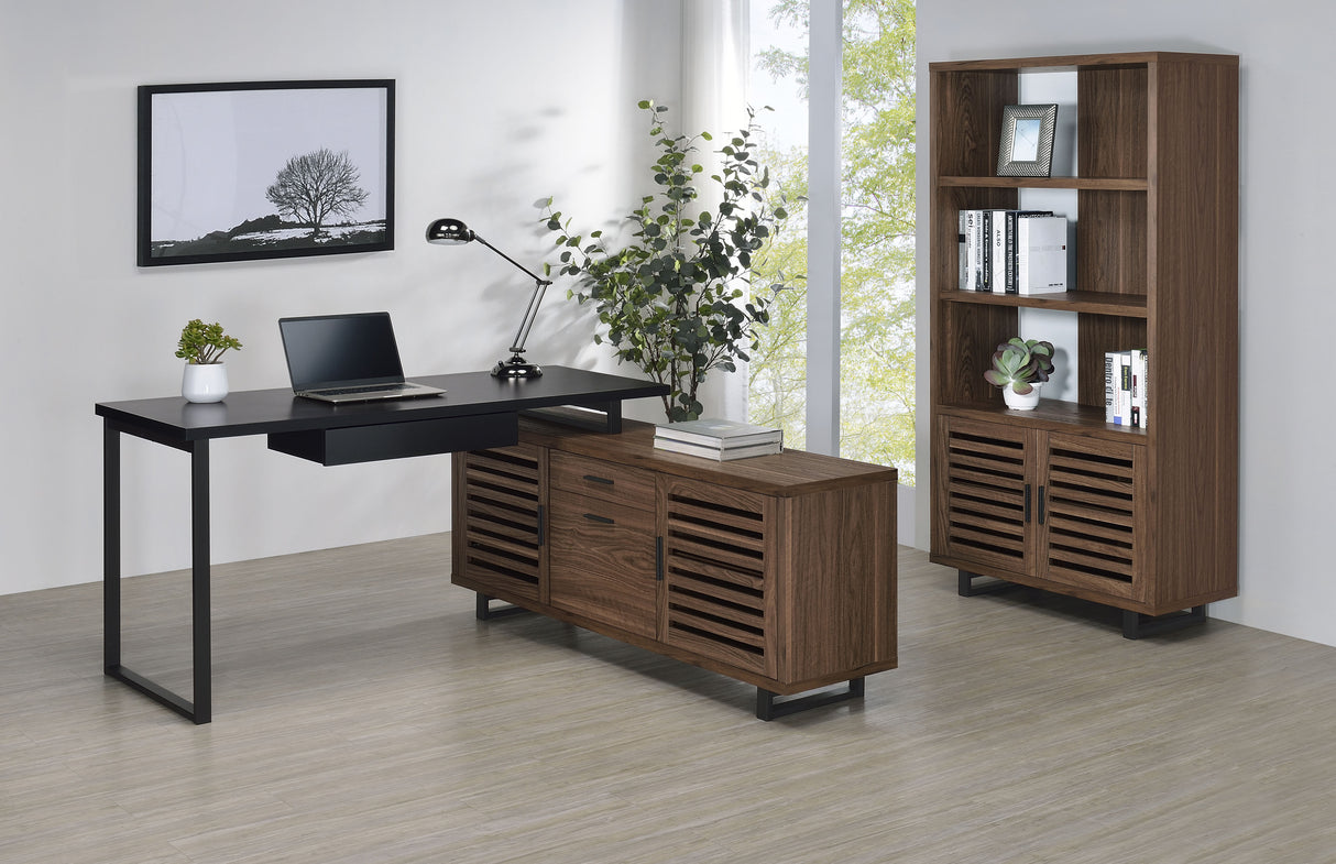 Maddox 71-Inch 3-Shelf Cabinet Bookcase in Walnut