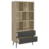 Maeve 70-inch 3-Shelf Bookcase with Drawers in Distressed Pine