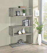 Emelle 63-Inch 4-Shelf Glass Panel Bookshelf Grey Driftwood