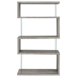 Emelle 63-Inch 4-Shelf Glass Panel Bookshelf Grey Driftwood