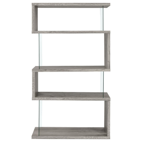 Emelle 63-Inch 4-Shelf Glass Panel Bookshelf Grey Driftwood