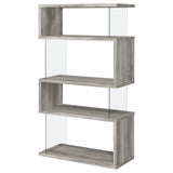 Emelle 63-Inch 4-Shelf Glass Panel Bookshelf Grey Driftwood