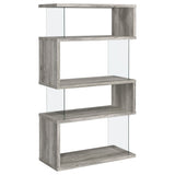 Emelle 63-Inch 4-Shelf Glass Panel Bookshelf Grey Driftwood