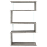 Emelle 63-Inch 4-Shelf Glass Panel Bookshelf Grey Driftwood