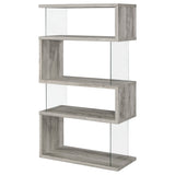 Emelle 63-Inch 4-Shelf Glass Panel Bookshelf Grey Driftwood
