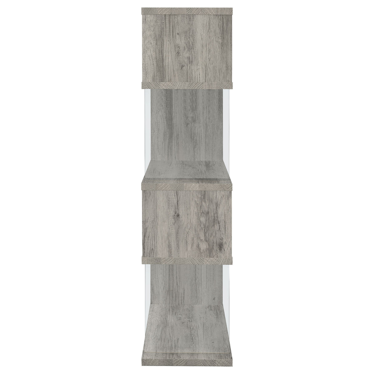 Emelle 63-Inch 4-Shelf Glass Panel Bookshelf Grey Driftwood