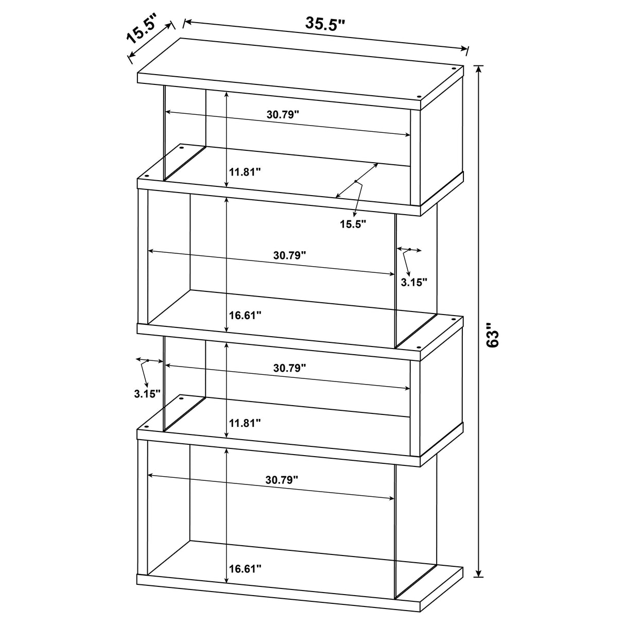 Emelle 63-Inch 4-Shelf Glass Panel Bookshelf Grey Driftwood