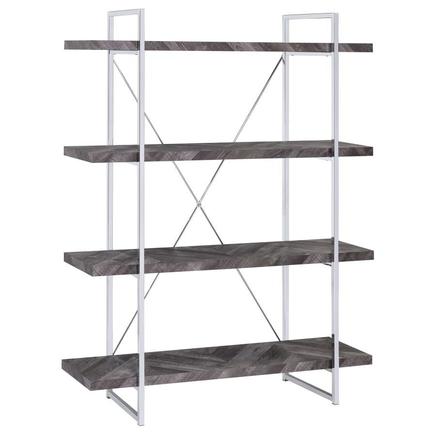 Grimma 4-Shelf Bookshelf Rustic Grey Chrome Frame 63 Inch
