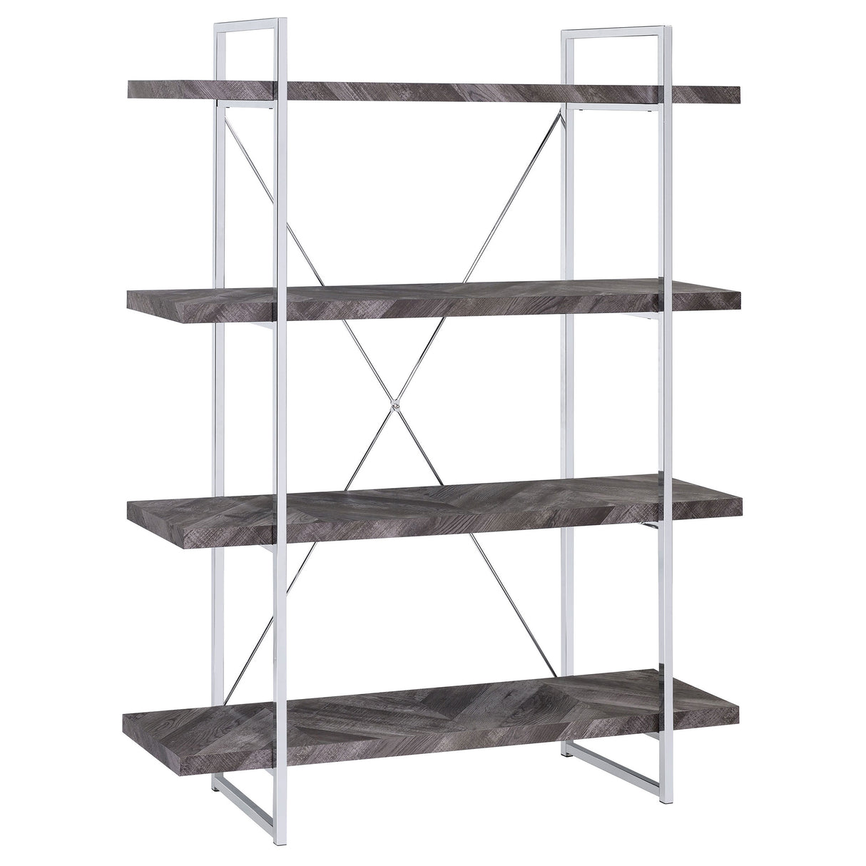 Grimma 63-Inch 4-Shelf Bookshelf - Rustic Grey & Chrome