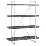 Grimma 63-Inch 4-Shelf Bookshelf - Rustic Grey & Chrome
