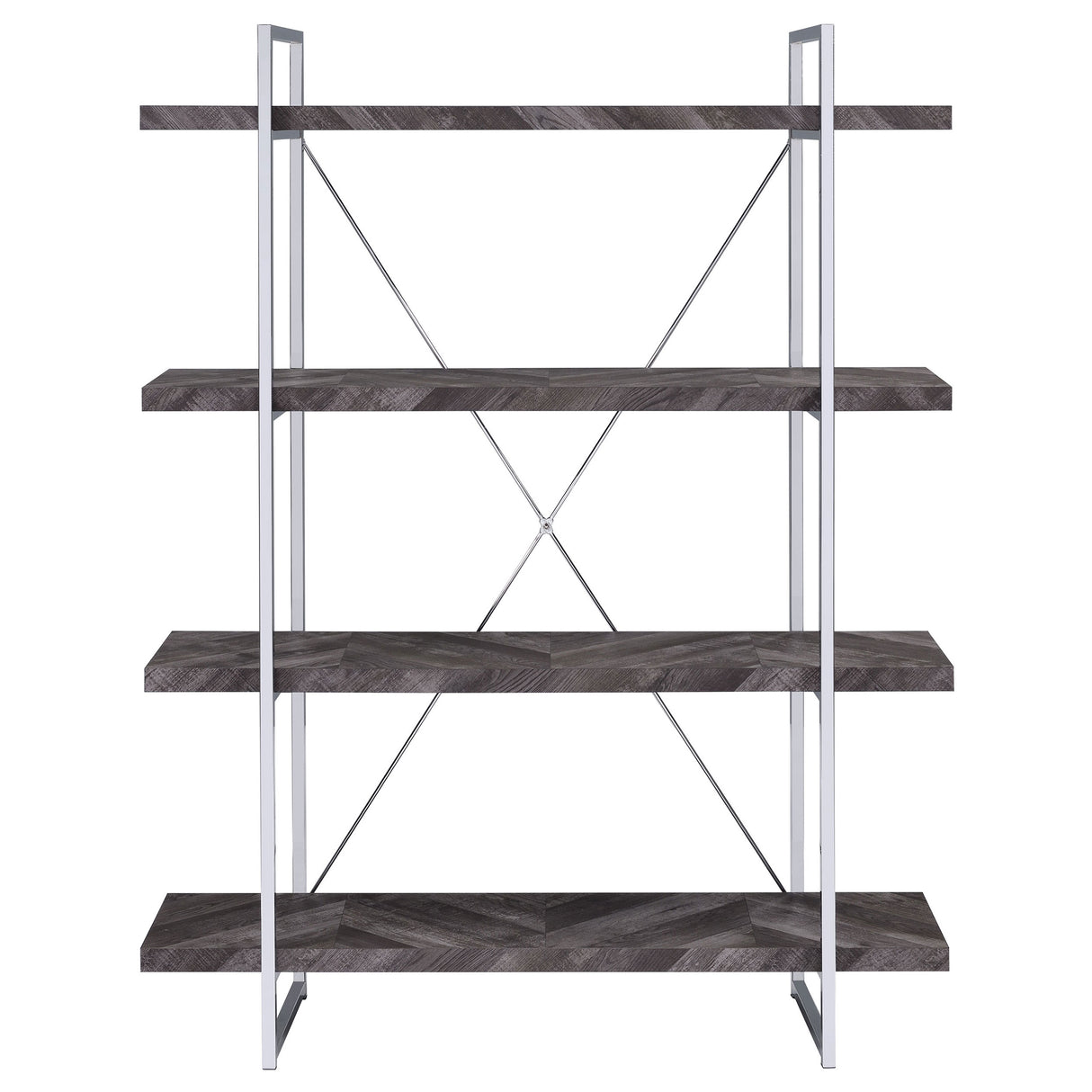 Grimma 63-Inch 4-Shelf Bookshelf - Rustic Grey & Chrome