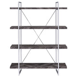 Grimma 63-Inch 4-Shelf Bookshelf - Rustic Grey & Chrome