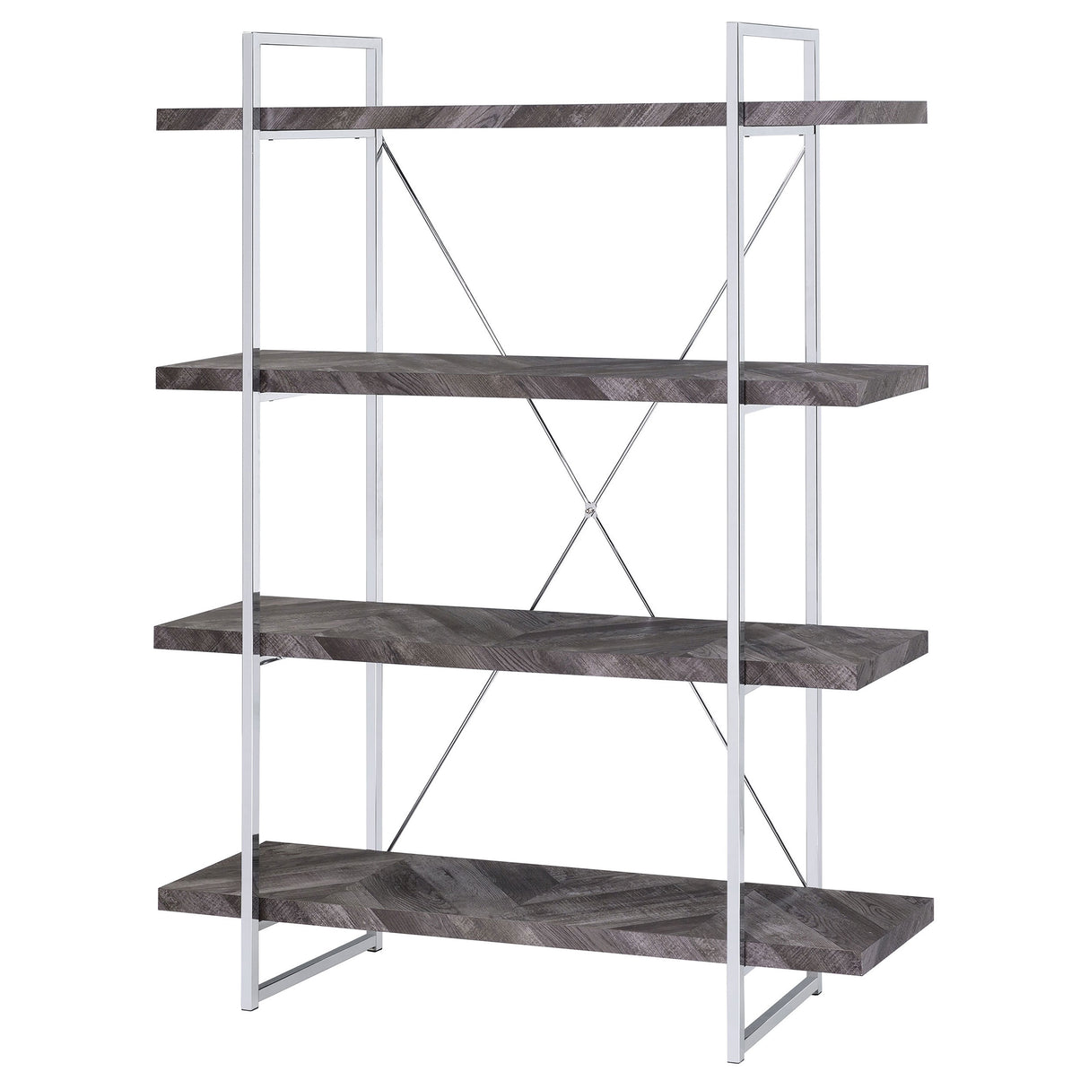 Grimma 63-Inch 4-Shelf Bookshelf - Rustic Grey & Chrome
