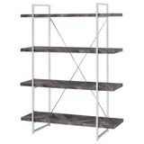 Grimma 63-Inch 4-Shelf Bookshelf - Rustic Grey & Chrome