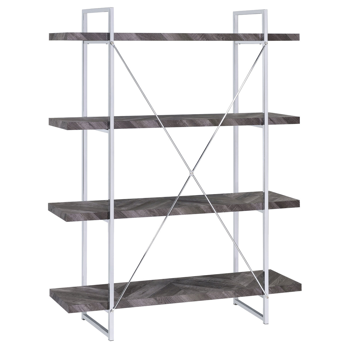 Grimma 63-Inch 4-Shelf Bookshelf - Rustic Grey & Chrome