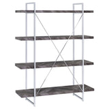 Grimma 63-Inch 4-Shelf Bookshelf - Rustic Grey & Chrome