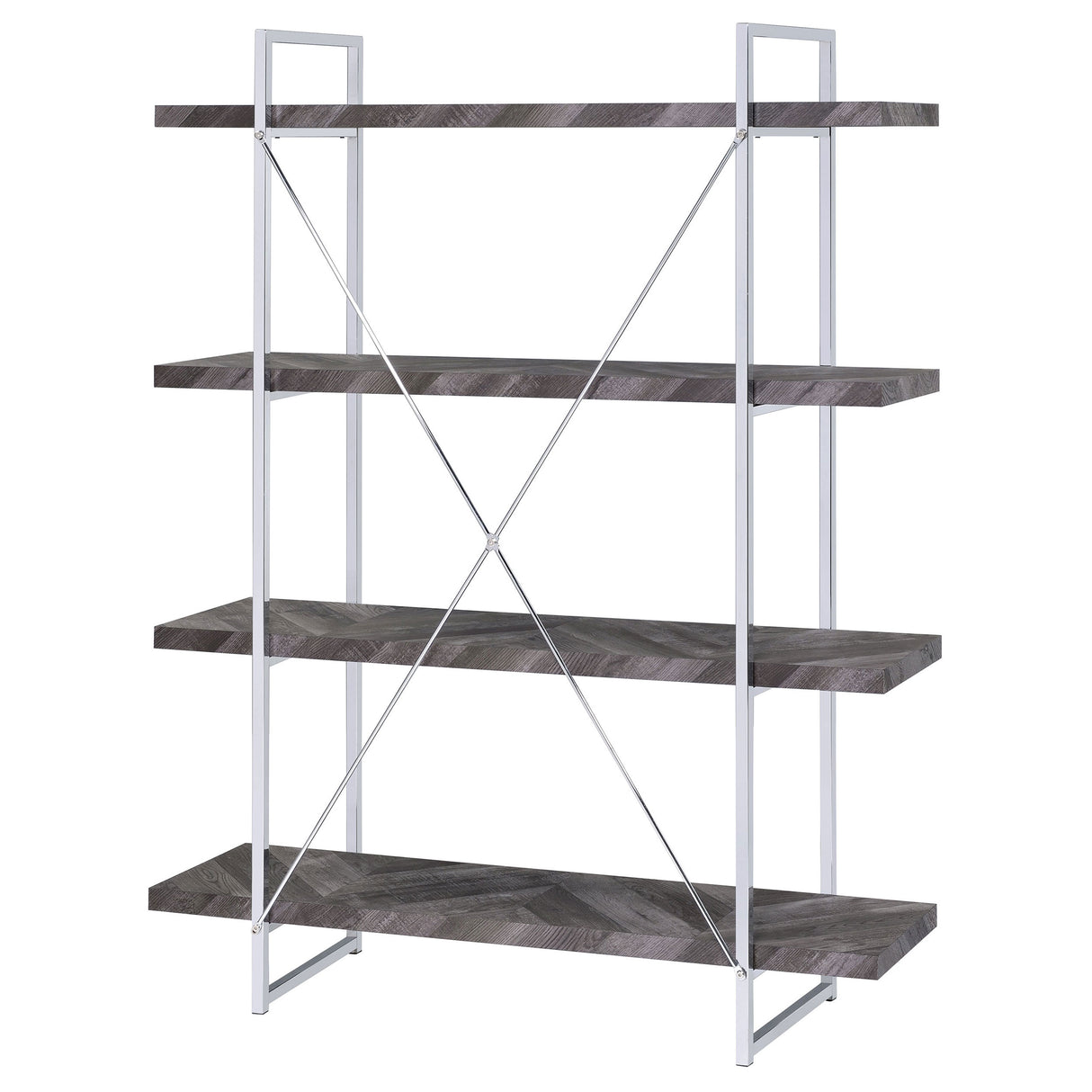 Grimma 63-Inch 4-Shelf Bookshelf - Rustic Grey & Chrome
