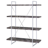 Grimma 63-Inch 4-Shelf Bookshelf - Rustic Grey & Chrome