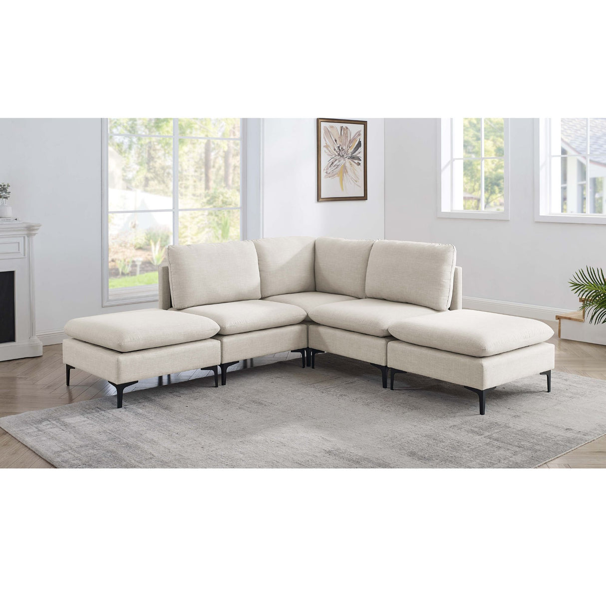 Upholstered Modular Sectional With Tall Legs, Medium Firm Seat