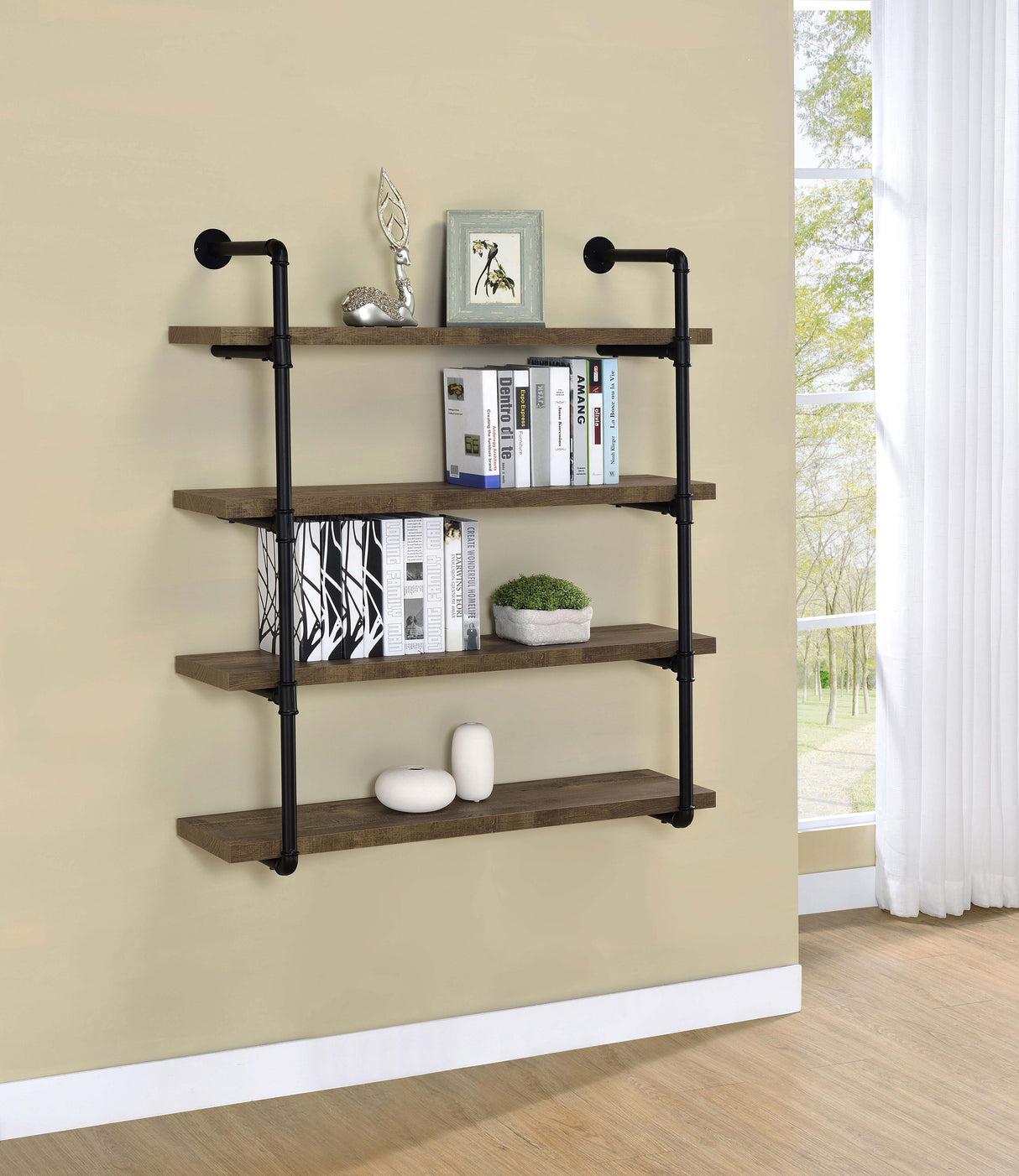 Elmcrest 39-Inch 4-Shelf Wall Bookshelf Rustic Oak