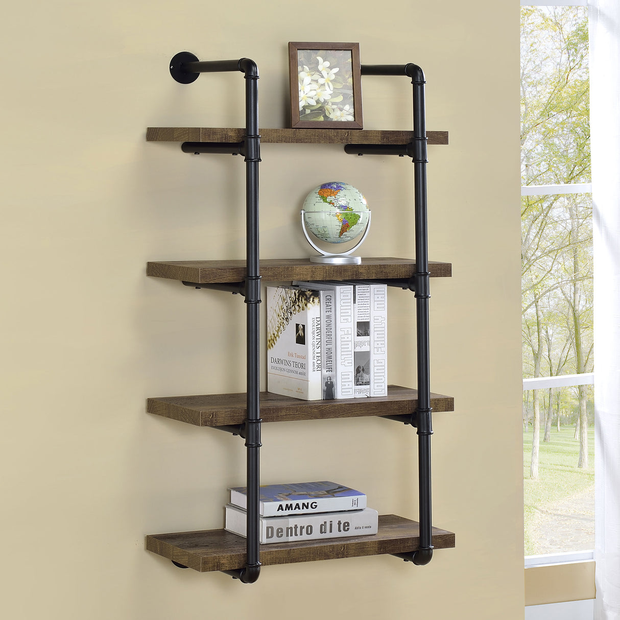 Elmcrest 24-Inch 4-Shelf Wall Bookshelf Rustic Oak