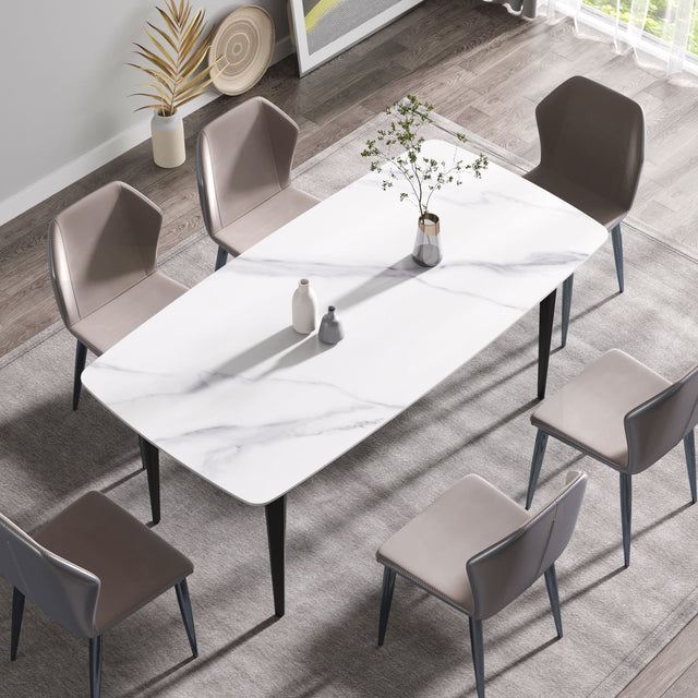70.87" Modern Artificial Stone Curved Black Metal Leg Dining Table, Can Accommodate 6-8 People - White / Black - Dining Tables - Alpine Outlets