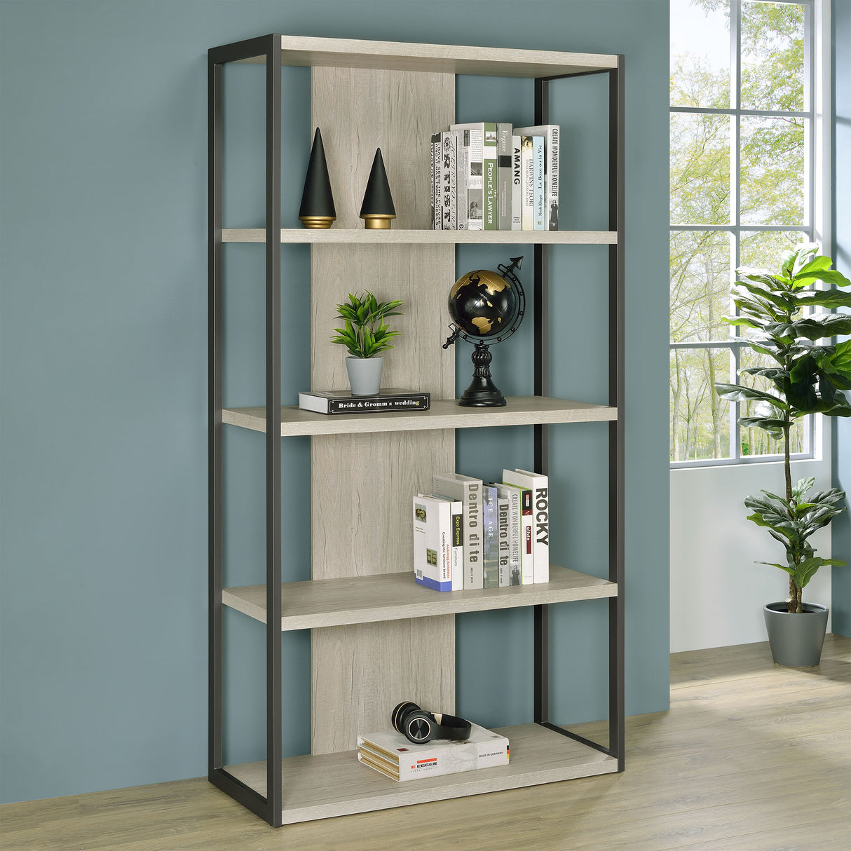 Loomis 72-Inch 4-Shelf Bookshelf, Whitewashed Grey
