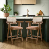 Harley - Nutmeg Brown Solid Wood And Rattan Upholstered 26" Counter Height Barstool