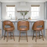Adrian - 28.5" Mid-Century Modern Swivel Rubberwood Counter Or Bar Height Barstool With Faux Leather Seat - Toffee