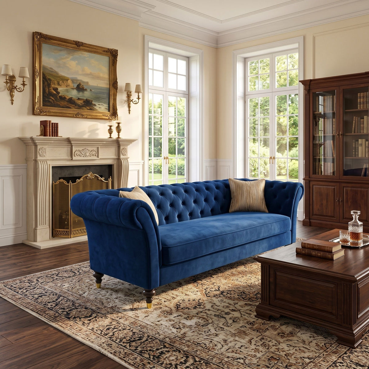 Chesterfield Sofa, 3 Seat Couch With Deep Button Tufted Back, Rolled Arms