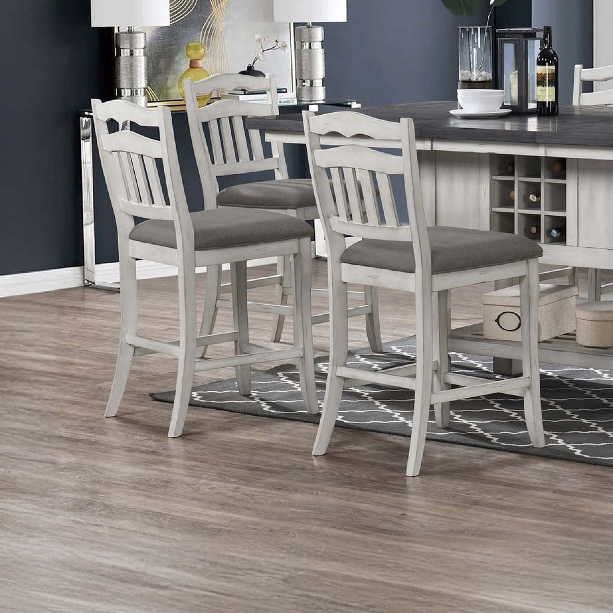 Counter Height Dining Table With 2 Leaves, Under Table Storage - Antique White / Gray