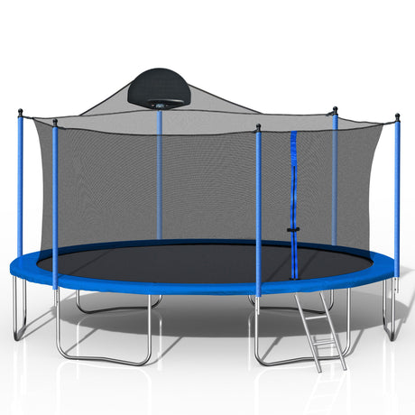 14Ft Trampoline For Adults & Kids With Basketball Hoop, Outdoor Trampolines With Ladder And Safety Enclosure Net For Kids And Adults - Blue - Trampolines - Alpine Outlets