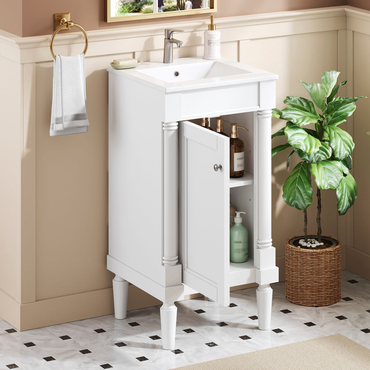 French Style Bathroom Cabinet With Sink, Adjustable Shelf