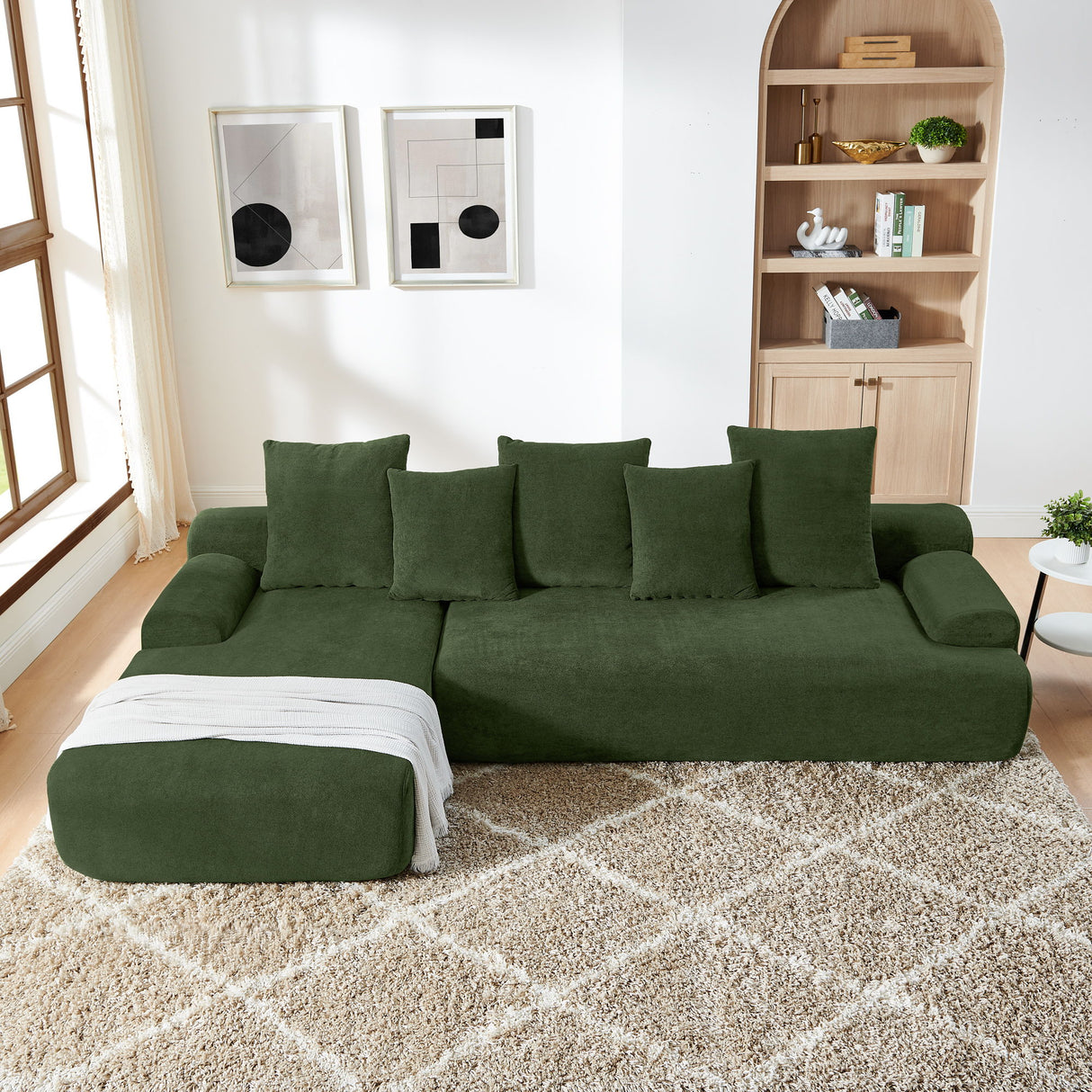 L-Shape Sectional Sofa, Modular Compressed Couch For Living Room Bedroom, 4 Seater - Green